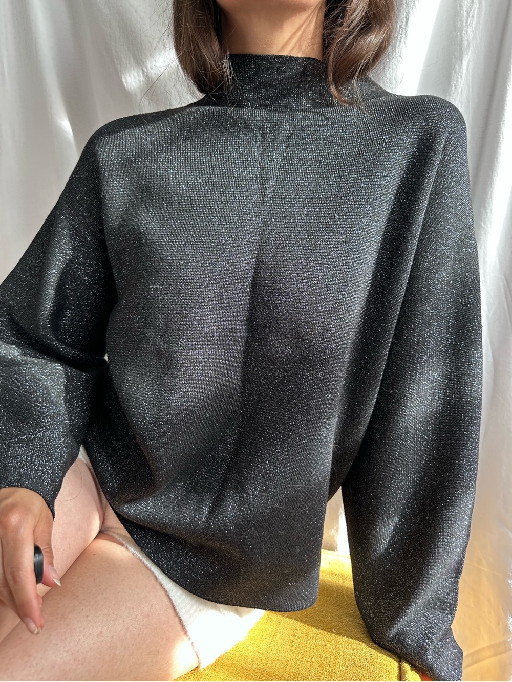 H&M Sparkly black mock neck sweater S